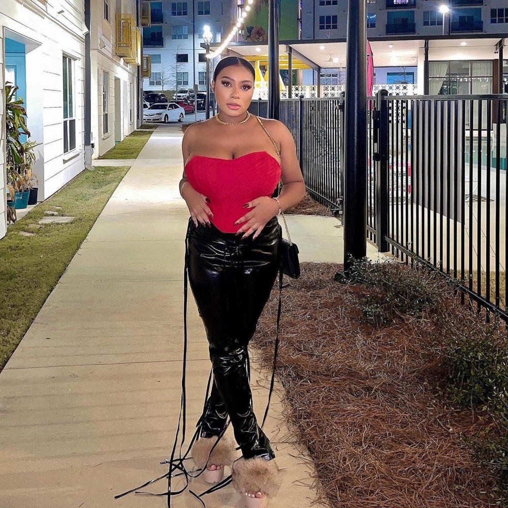Black Faux Leather Bandage Pants